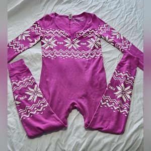 Victorias Secret Pink SNAP BUTT Thermal Long Jane Romper One Piece Pajamas
